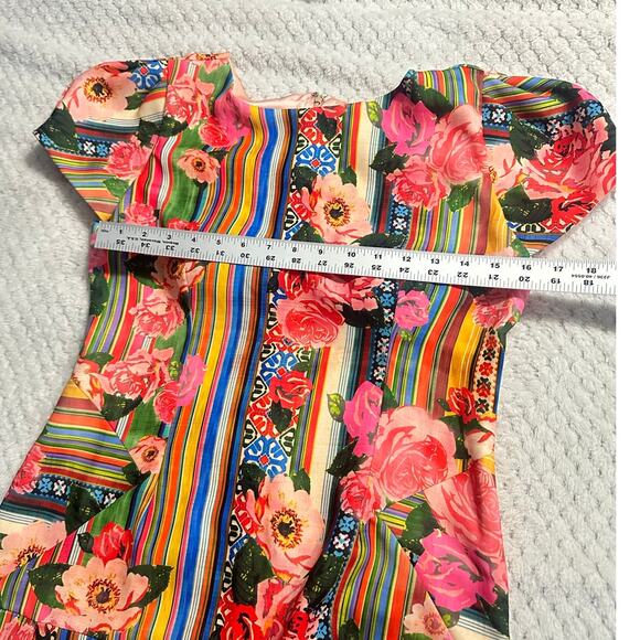 PatBo Fit and Flare Mini Dress 42/Med Multicolor Silk Blend Floral Striped NWT - Picture 10 of 13